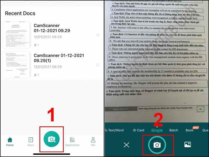 Mở ứng dụng và quét tài liệu cách scan bằng điện thoại iphone